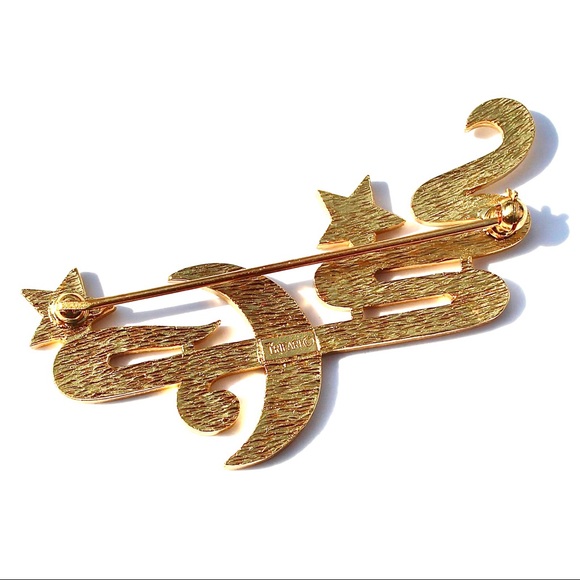 Vintage Crown Trifari Crescent Moon & Stars Brooch - Picture 5 of 6